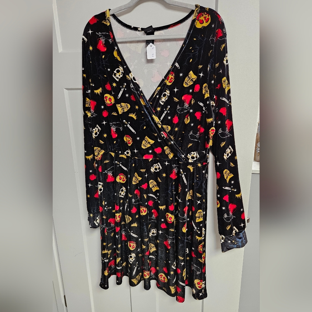 Disney Black Long-Sleeve Wrap Dress with Red & Gold Motif - Picture 2 of 4